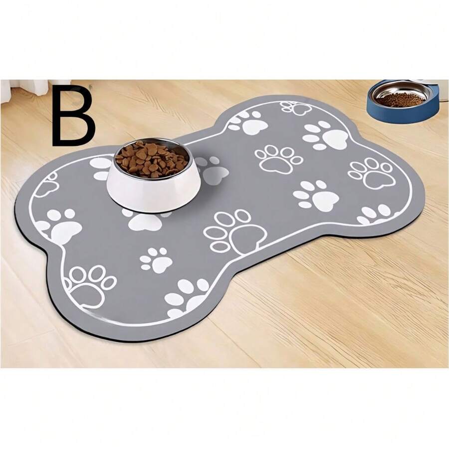Multicolor cartoon diatomite pet feeding mat with cute paw print design for cats and dogs.