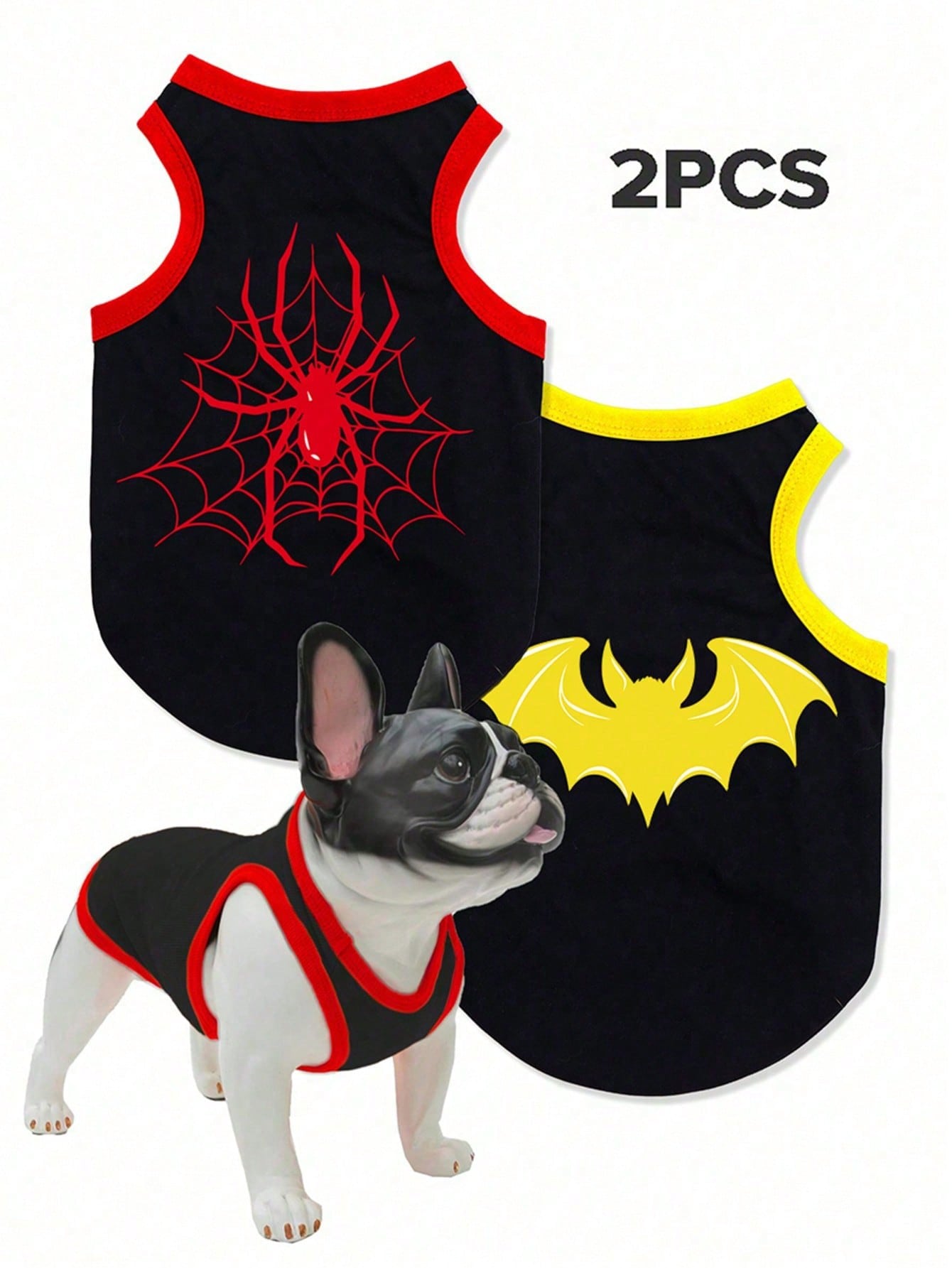 2pcs/Set Polyester Spider & Bat Print Anti-Flea Anti-Shedding Breathable Pet Vest Jacket, Suitable For Cats And Dogs Indoor And Outdoor Use