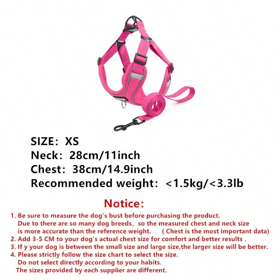 Black reflective dog leash set with adjustable polyester harness and collar, soft breathable mesh design for small and medium dogs during outdoor walks