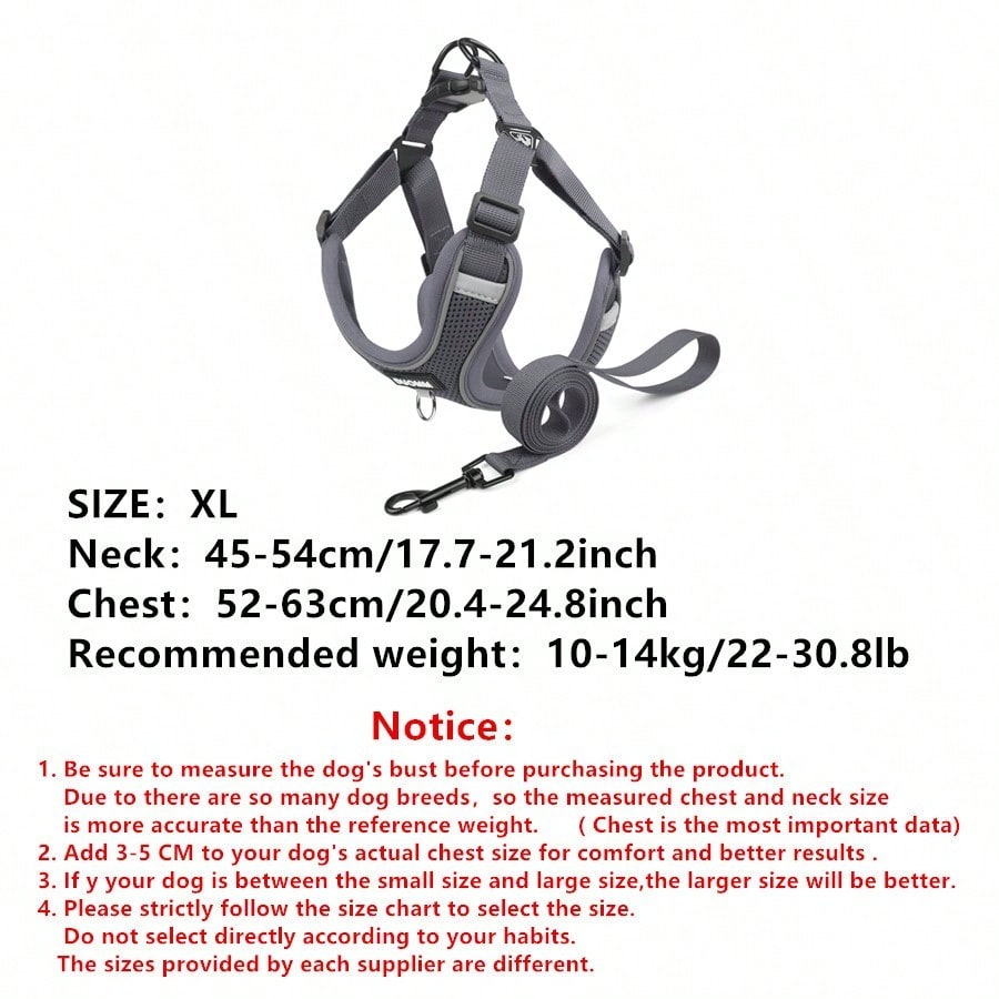 Black reflective dog leash set with adjustable polyester harness and collar, soft breathable mesh design for small and medium dogs during outdoor walks