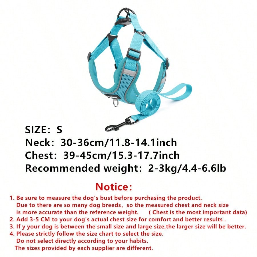 Black reflective dog leash set with adjustable polyester harness and collar, soft breathable mesh design for small and medium dogs during outdoor walks