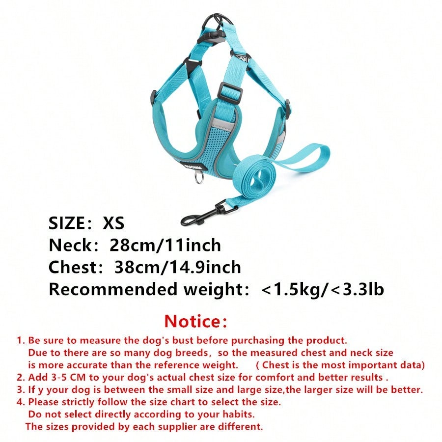 Black reflective dog leash set with adjustable polyester harness and collar, soft breathable mesh design for small and medium dogs during outdoor walks