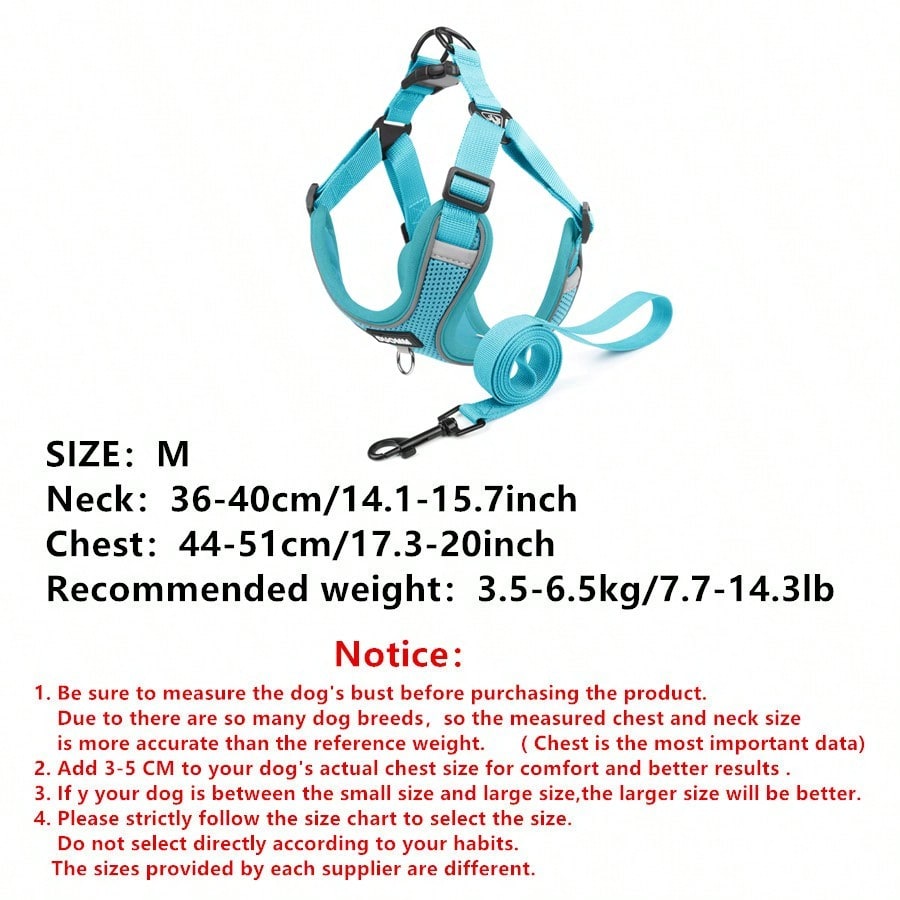 Black reflective dog leash set with adjustable polyester harness and collar, soft breathable mesh design for small and medium dogs during outdoor walks