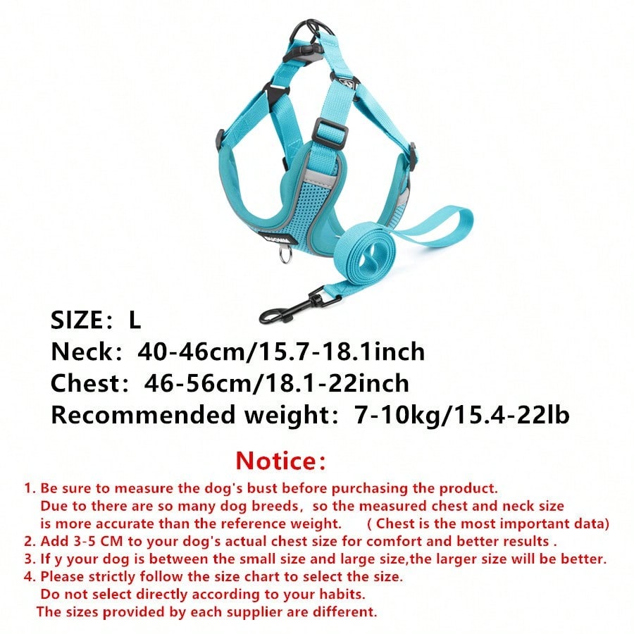 Black reflective dog leash set with adjustable polyester harness and collar, soft breathable mesh design for small and medium dogs during outdoor walks
