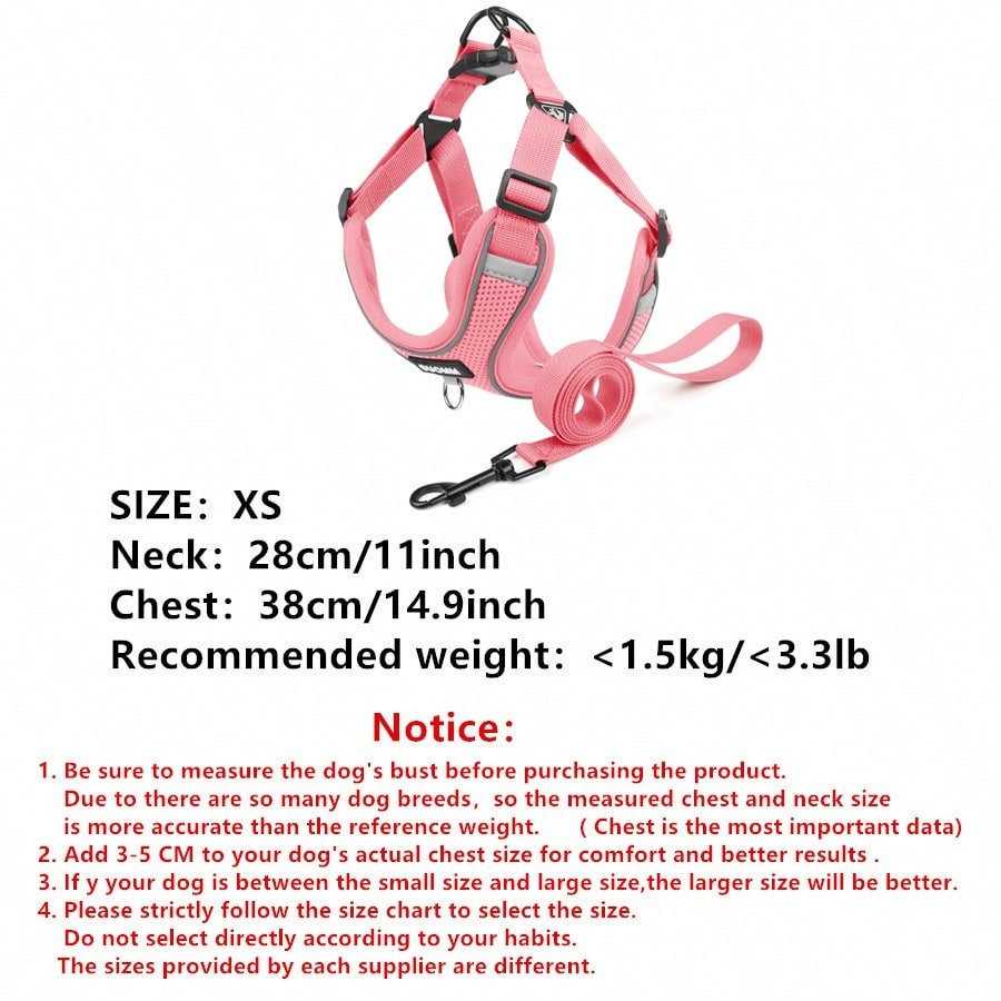Black reflective dog leash set with adjustable polyester harness and collar, soft breathable mesh design for small and medium dogs during outdoor walks