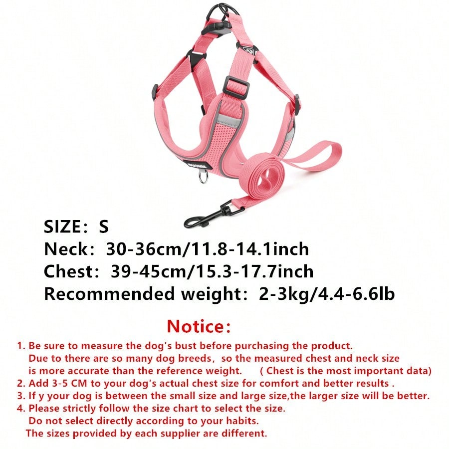 Black reflective dog leash set with adjustable polyester harness and collar, soft breathable mesh design for small and medium dogs during outdoor walks