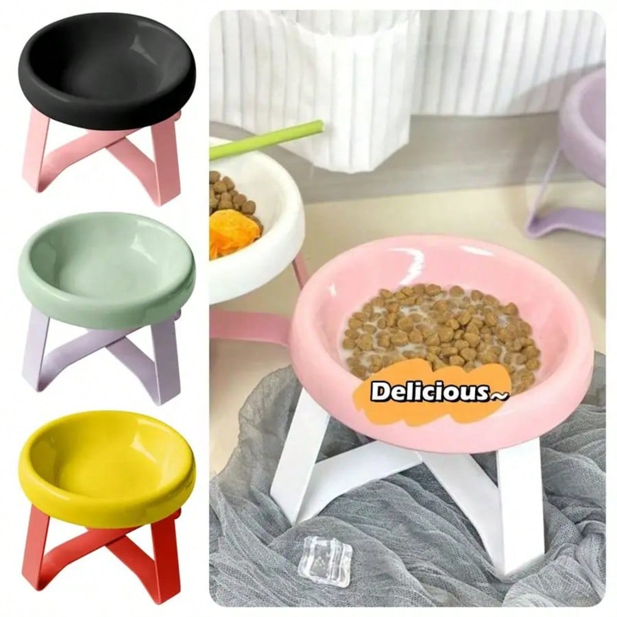 1pc Flying Saucer Elevated Cat Bowl -2-In-1 Food And Water Tray, UFO Stand For Neck Protection, Anti Spill, Non Slip, Suitable For Kittens, Dogs, And Small Pets To Eat And Drink