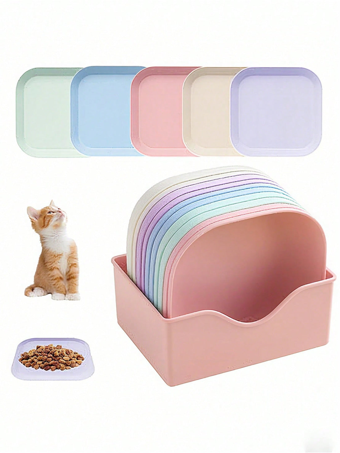 1-10 Cat Bowls, Dog And Cat Bowls, Cat Feeding Bowl With Stand, Cat Bowl For Dry And Wet Food, Cat Bowl Set For Multi-Cat Households, Colourful Colours, Suitable For Snacks And Breakfast, Plastic, Essential Kitchen Tool