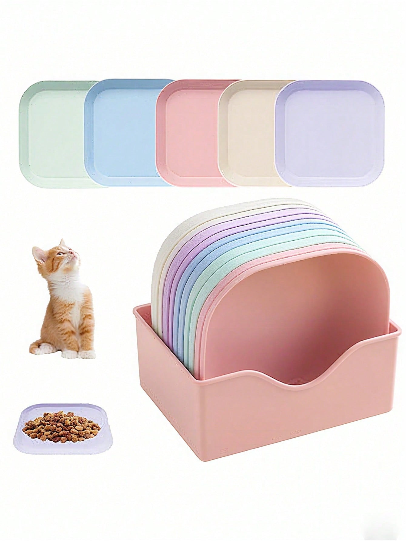 1-10 Cat Bowls, Dog And Cat Bowls, Cat Feeding Bowl With Stand, Cat Bowl For Dry And Wet Food, Cat Bowl Set For Multi-Cat Households, Colourful Colours, Suitable For Snacks And Breakfast, Plastic, Essential Kitchen Tool