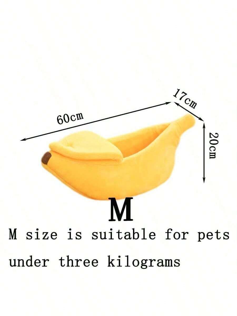 Yellow banana shaped warm pet bed with a covered lid for indoor cats and small dogs