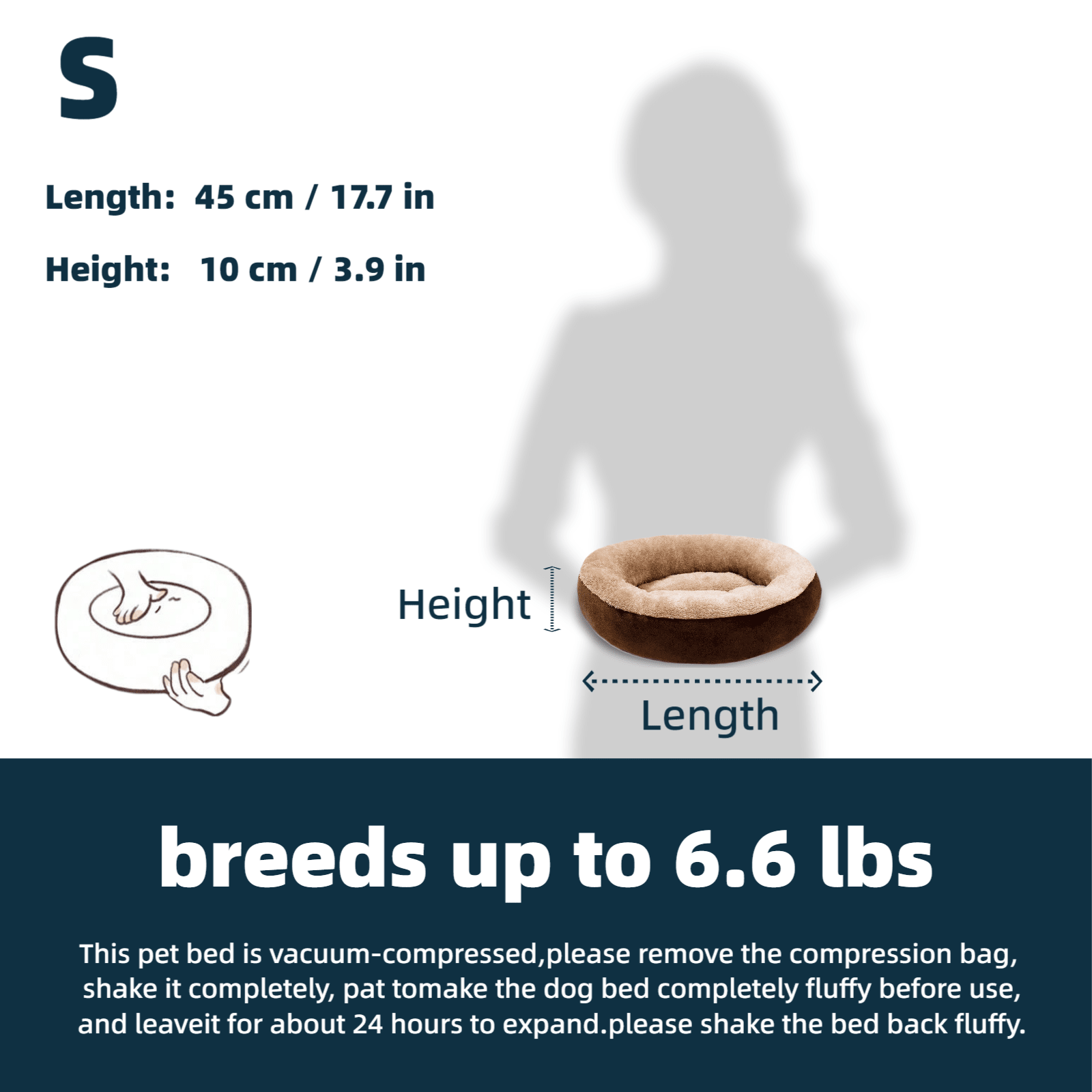 Khaki donut-shaped soft plush pet bed with non-slip bottom for cats and dogs