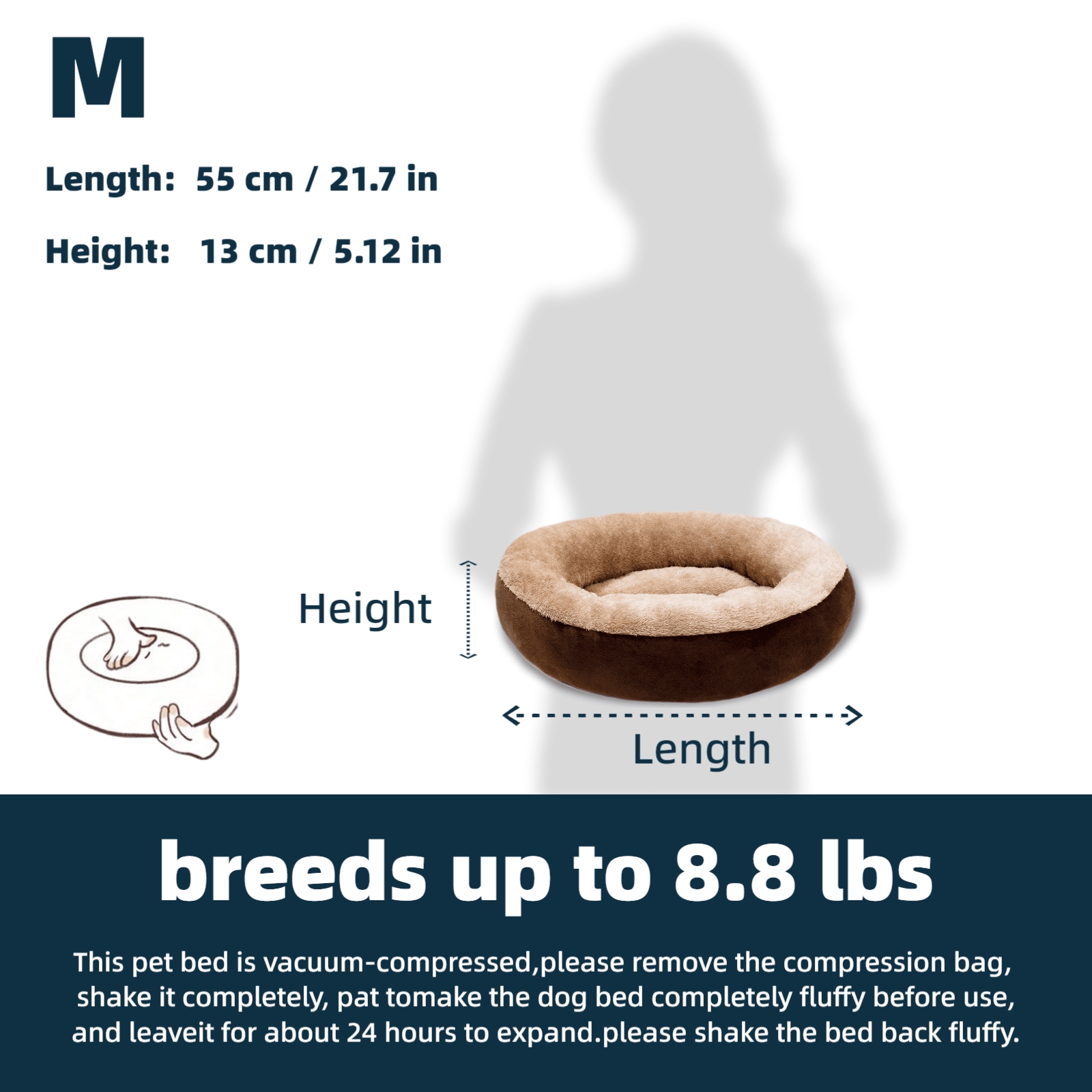 Khaki donut-shaped soft plush pet bed with non-slip bottom for cats and dogs