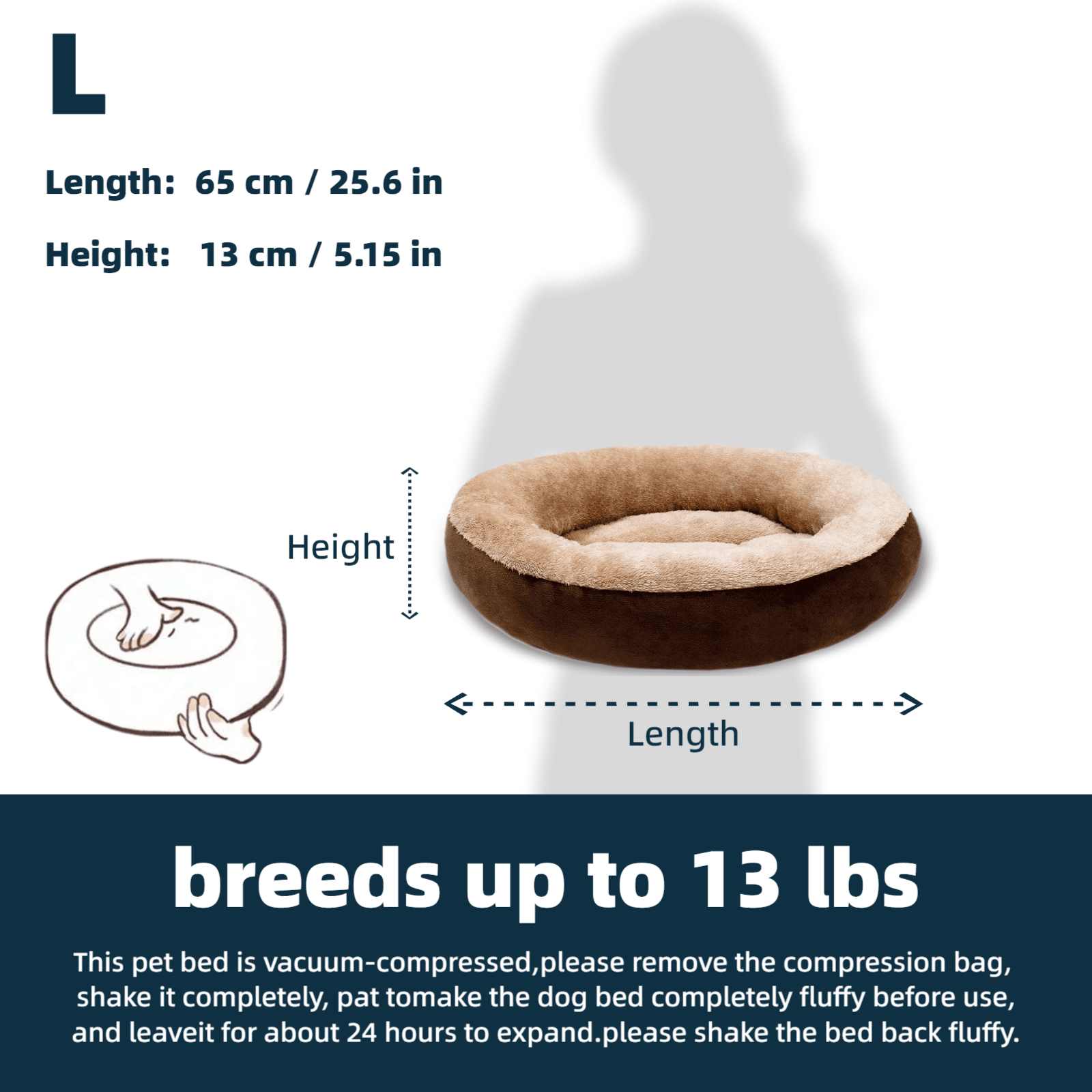 Khaki donut-shaped soft plush pet bed with non-slip bottom for cats and dogs