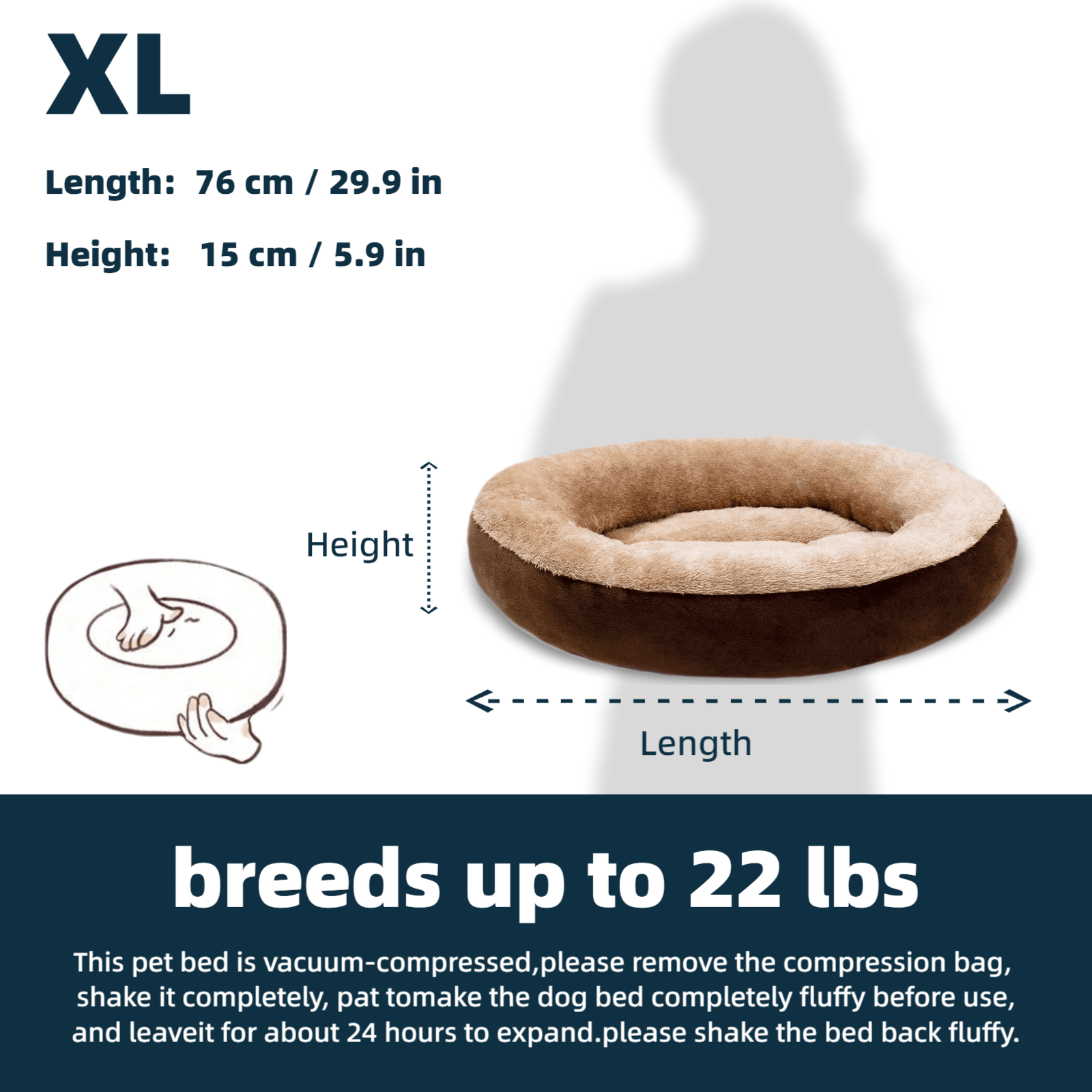 Khaki donut-shaped soft plush pet bed with non-slip bottom for cats and dogs