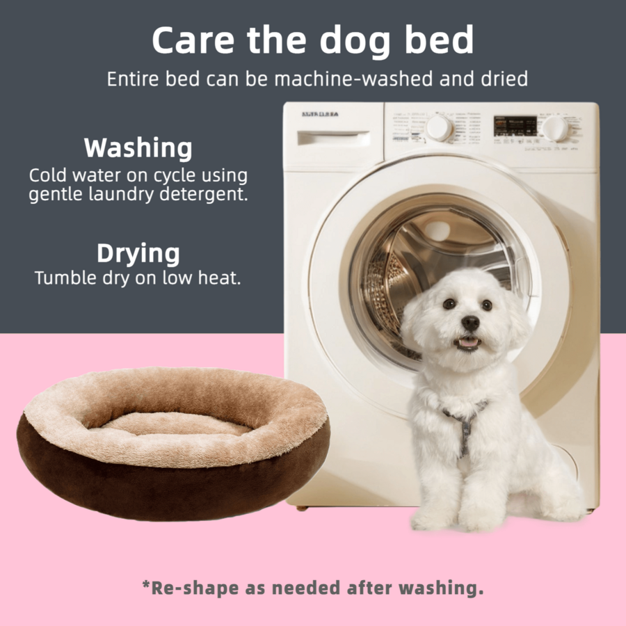 Khaki donut-shaped soft plush pet bed with non-slip bottom for cats and dogs