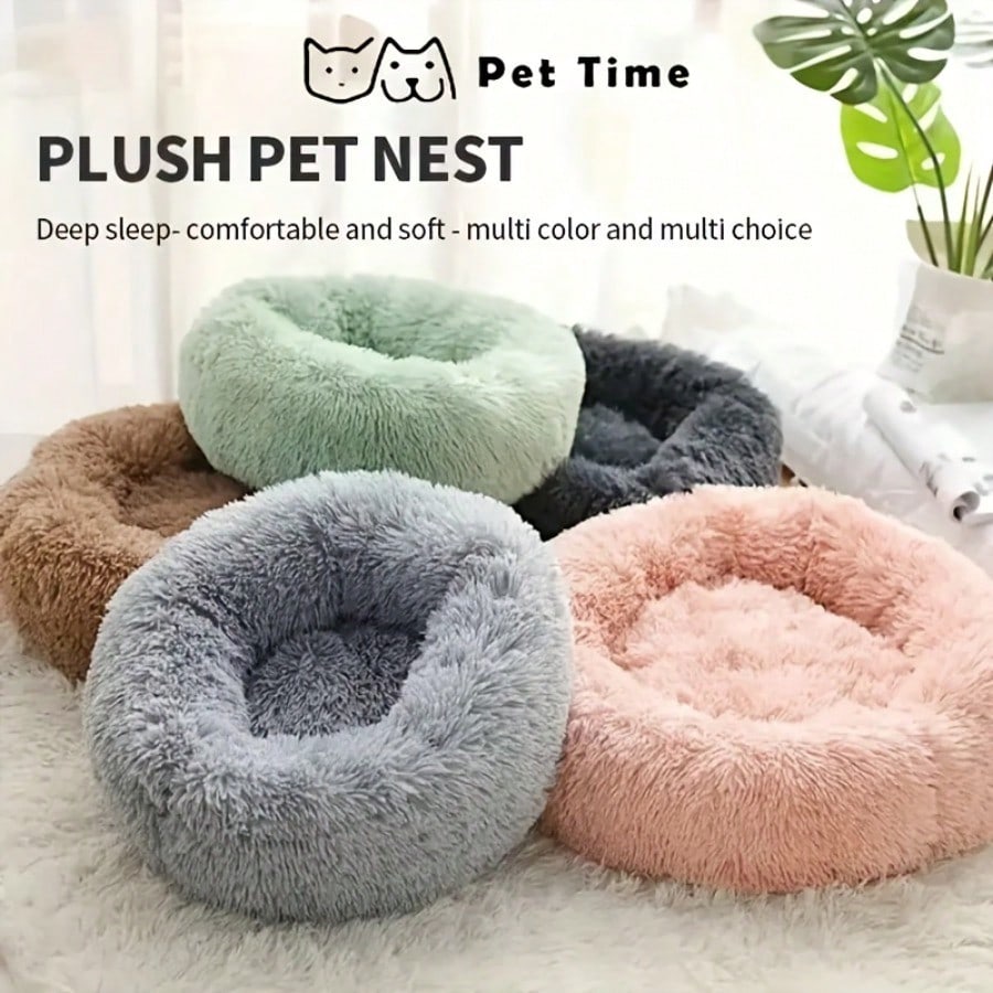 1pc Small Fluffy Round Pet Bed, Warm And Breathable, All-Season Solid Color Puppy Bed, Dog House, Small Cat Bed, Winter Warm Pet Bed, Suitable For Small Puppies And Cats, Rodents And Other Small Animals, Not Suitable For Medium And Large Animals.