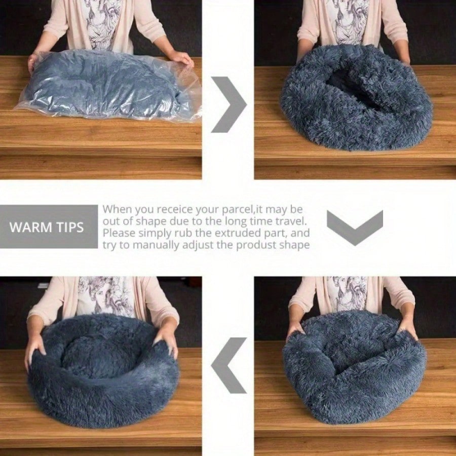 1pc Small Fluffy Round Pet Bed, Warm And Breathable, All-Season Solid Color Puppy Bed, Dog House, Small Cat Bed, Winter Warm Pet Bed, Suitable For Small Puppies And Cats, Rodents And Other Small Animals, Not Suitable For Medium And Large Animals.