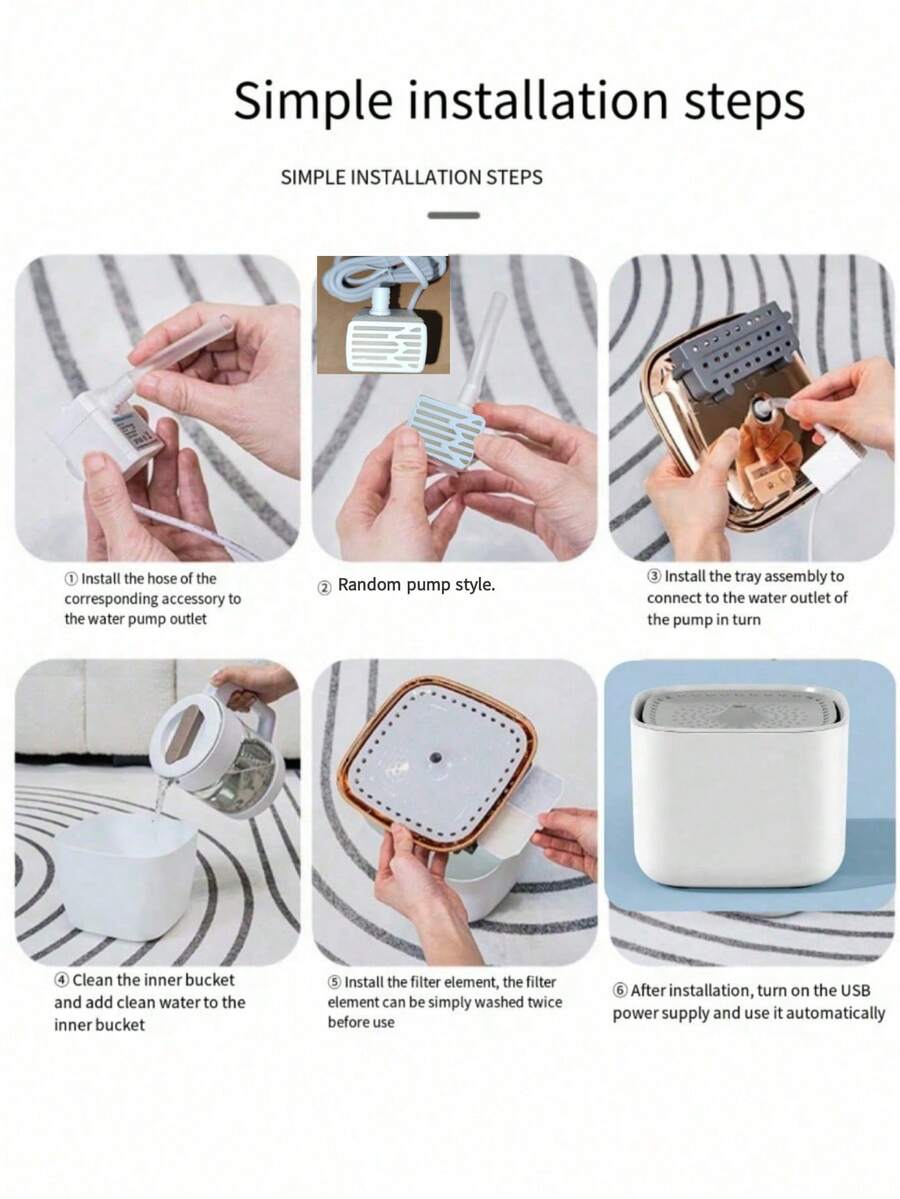 3L automatic pet water fountain in multicolor PP material with USB power cable for cats and dogs