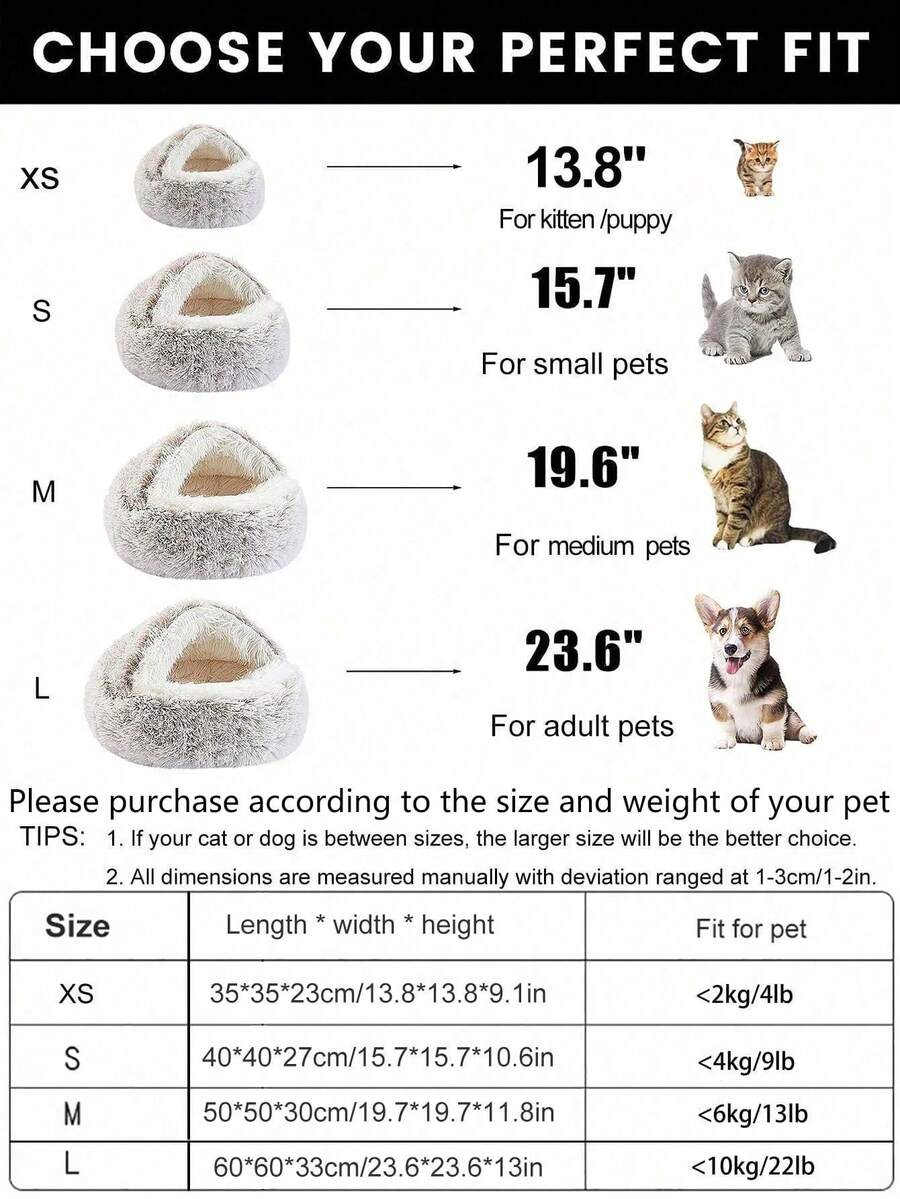Pink plush round pet bed with a soft 2-in-1 donut sleeping bag cushion design for cats and dogs.