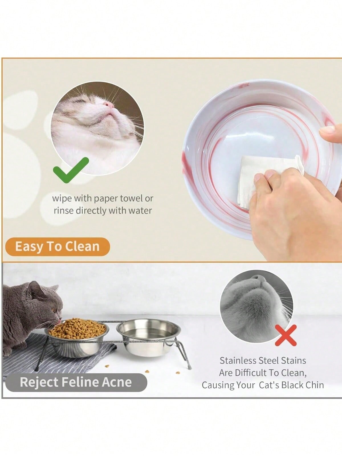 Ceramic Cat/Dog Bowl With Anti-Slip Wooden Stand, Elevated Pet Food & Water Bowl, Round Pet Feeding Bowl, Dishwasher , Easy To Clean
