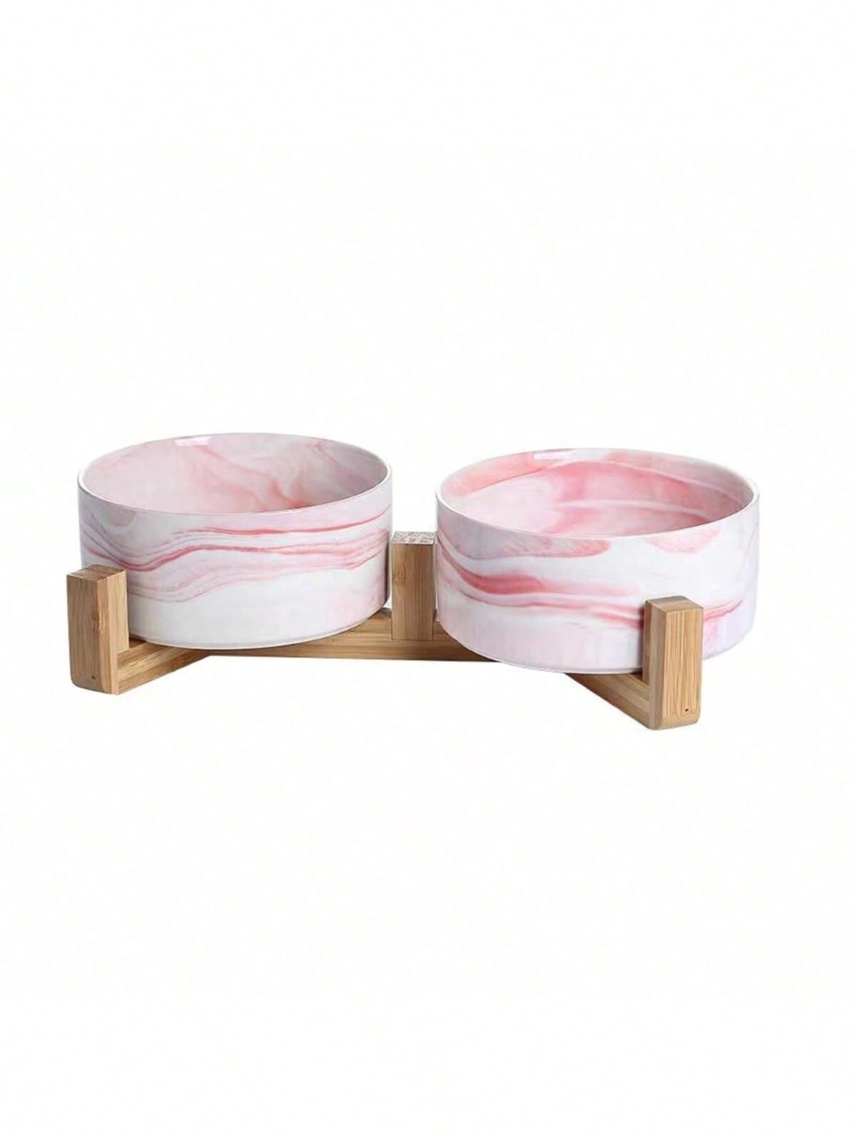 Ceramic Cat/Dog Bowl With Anti-Slip Wooden Stand, Elevated Pet Food & Water Bowl, Round Pet Feeding Bowl, Dishwasher , Easy To Clean
