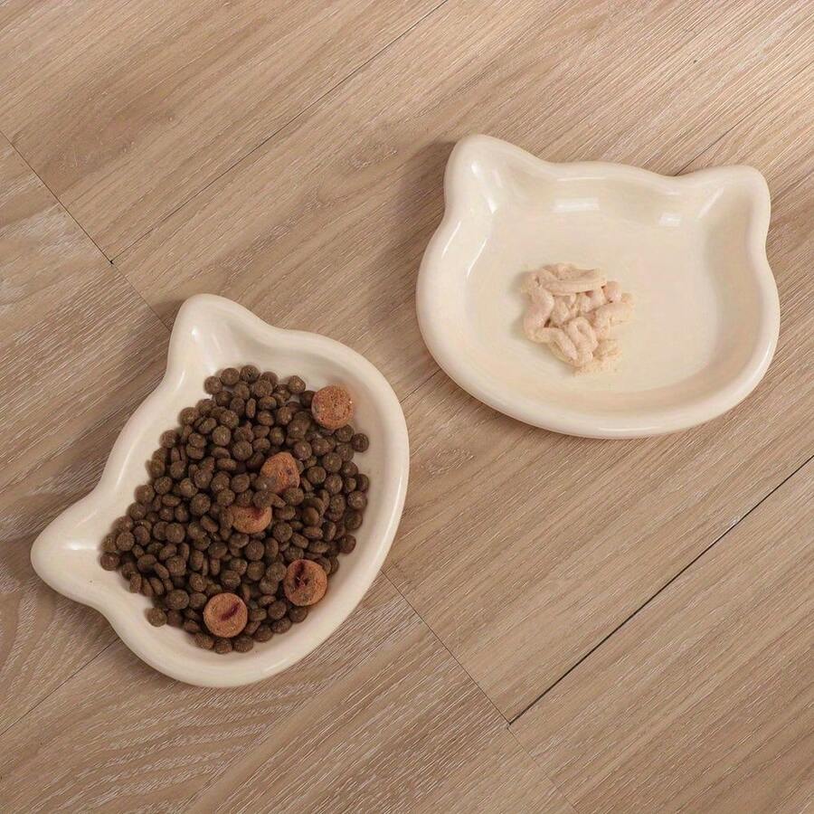 Multicolor plastic cat bowl shaped like a cartoon cat for dry and wet pet food