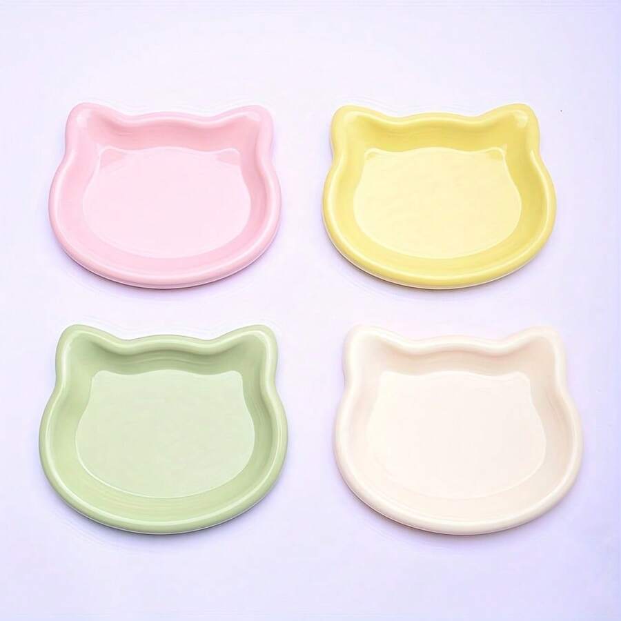 Multicolor plastic cat bowl shaped like a cartoon cat for dry and wet pet food