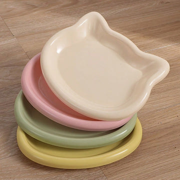 Multicolor plastic cat bowl shaped like a cartoon cat for dry and wet pet food