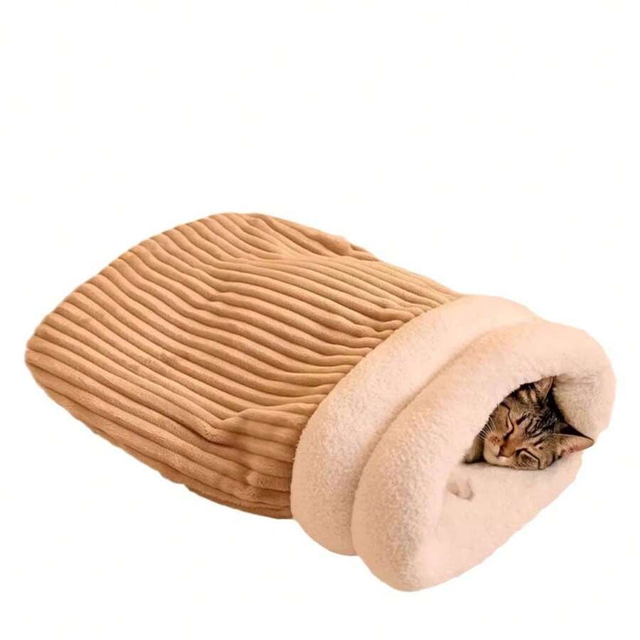 Multicolor semi-closed soft plush cat sleeping bag for indoor cats and small dogs