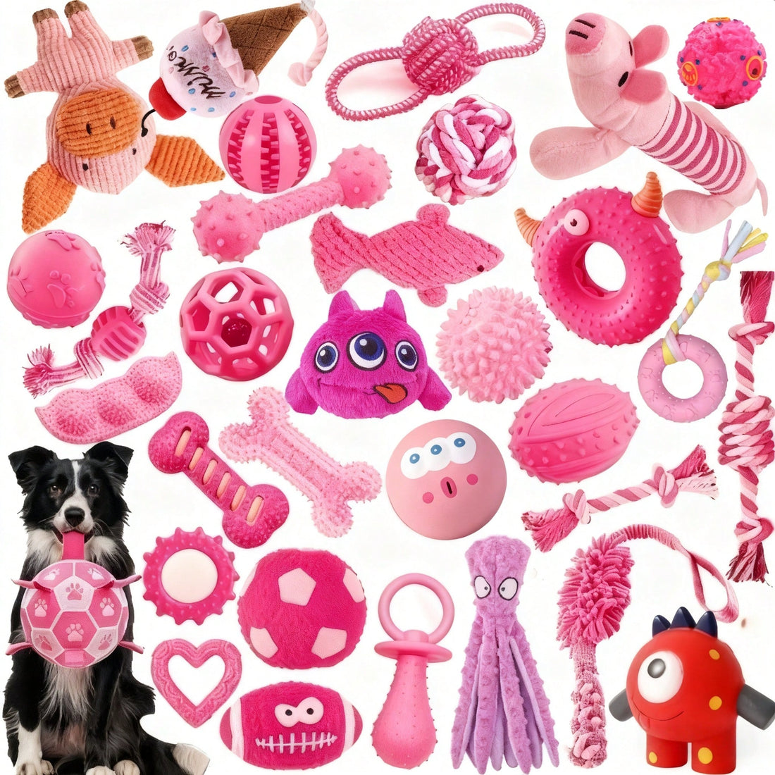 4/8pcs Pet Toy Set, Cute Pink Dog Toy Set, Suitable For Small Dogs, Squeaky Chew Toys, Interactive Training Toys, Beneficial For Dog Health