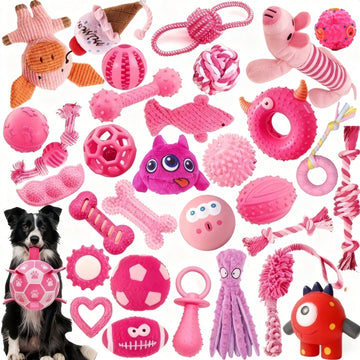 4/8pcs Pet Toy Set, Cute Pink Dog Toy Set, Suitable For Small Dogs, Squeaky Chew Toys, Interactive Training Toys, Beneficial For Dog Health