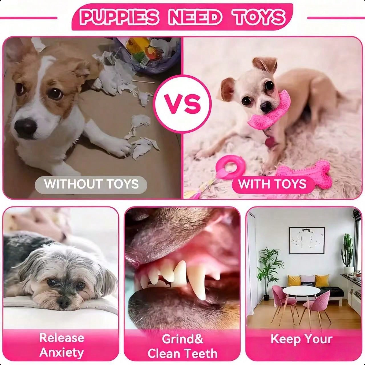 4/8pcs Pet Toy Set, Cute Pink Dog Toy Set, Suitable For Small Dogs, Squeaky Chew Toys, Interactive Training Toys, Beneficial For Dog Health
