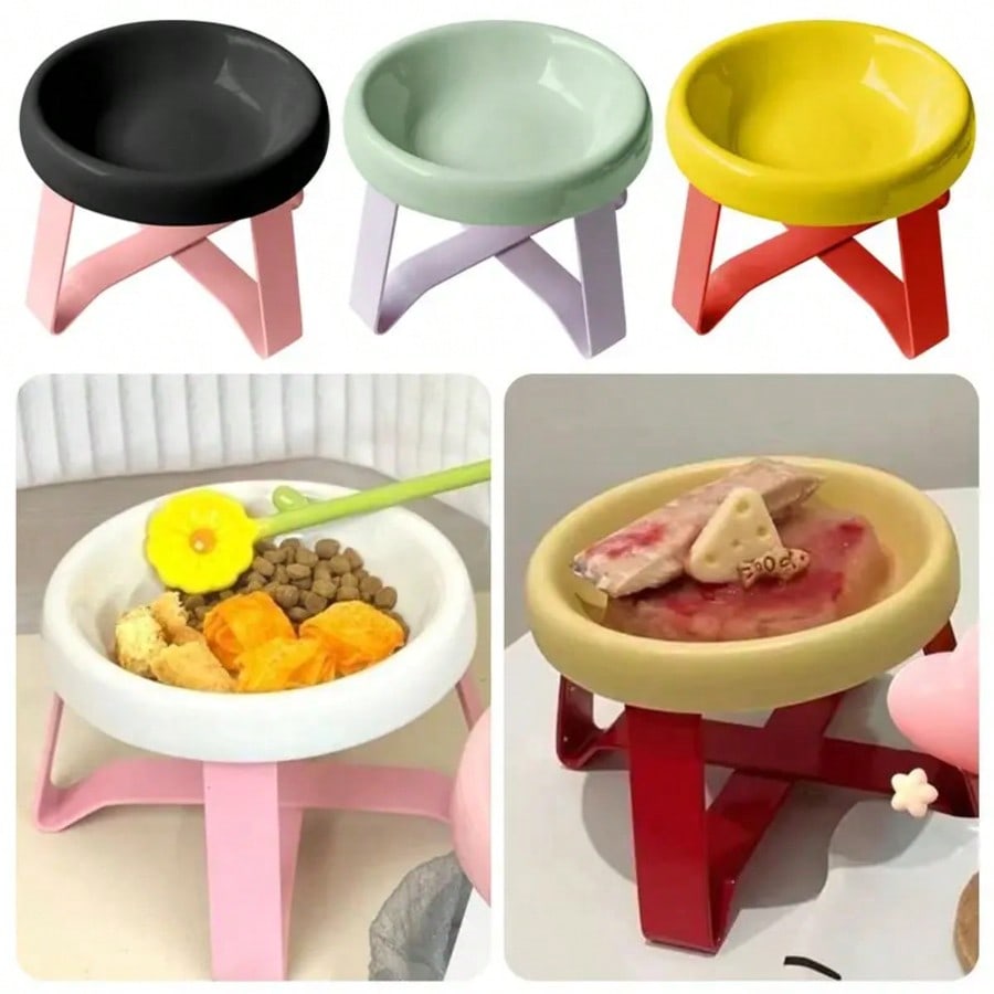 1pc Flying Saucer Elevated Cat Bowl -2-In-1 Food And Water Tray, UFO Stand For Neck Protection, Anti Spill, Non Slip, Suitable For Kittens, Dogs, And Small Pets To Eat And Drink