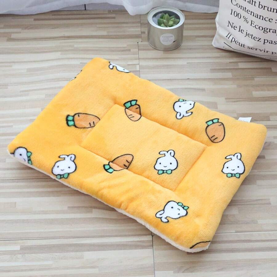 Multicolor soft strawberry print pet sleeping mat for cats and dogs made from 100% polyester with plush filling.