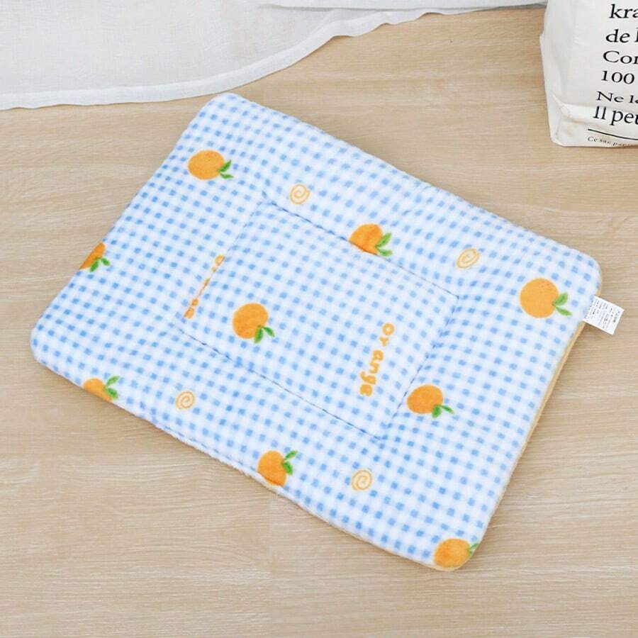 Multicolor soft strawberry print pet sleeping mat for cats and dogs made from 100% polyester with plush filling.