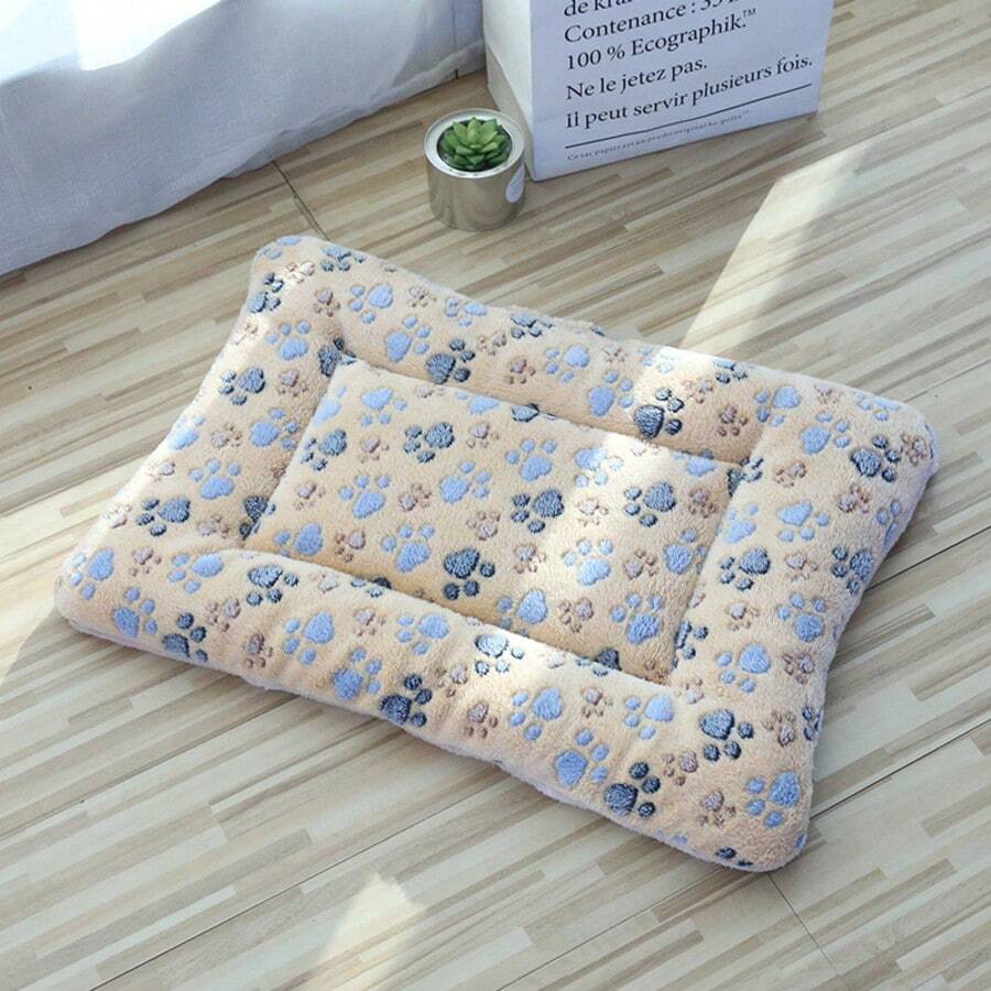 Multicolor soft strawberry print pet sleeping mat for cats and dogs made from 100% polyester with plush filling.