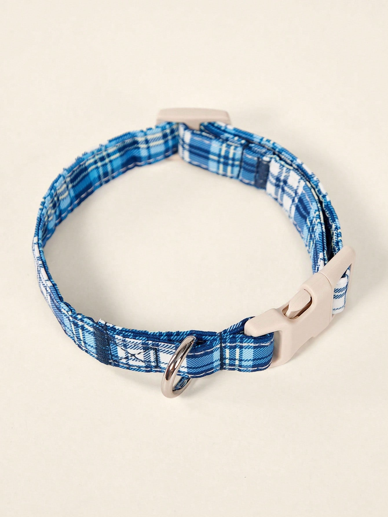 Royal blue plaid polyester dog collar with plastic buckle for small and medium dogs