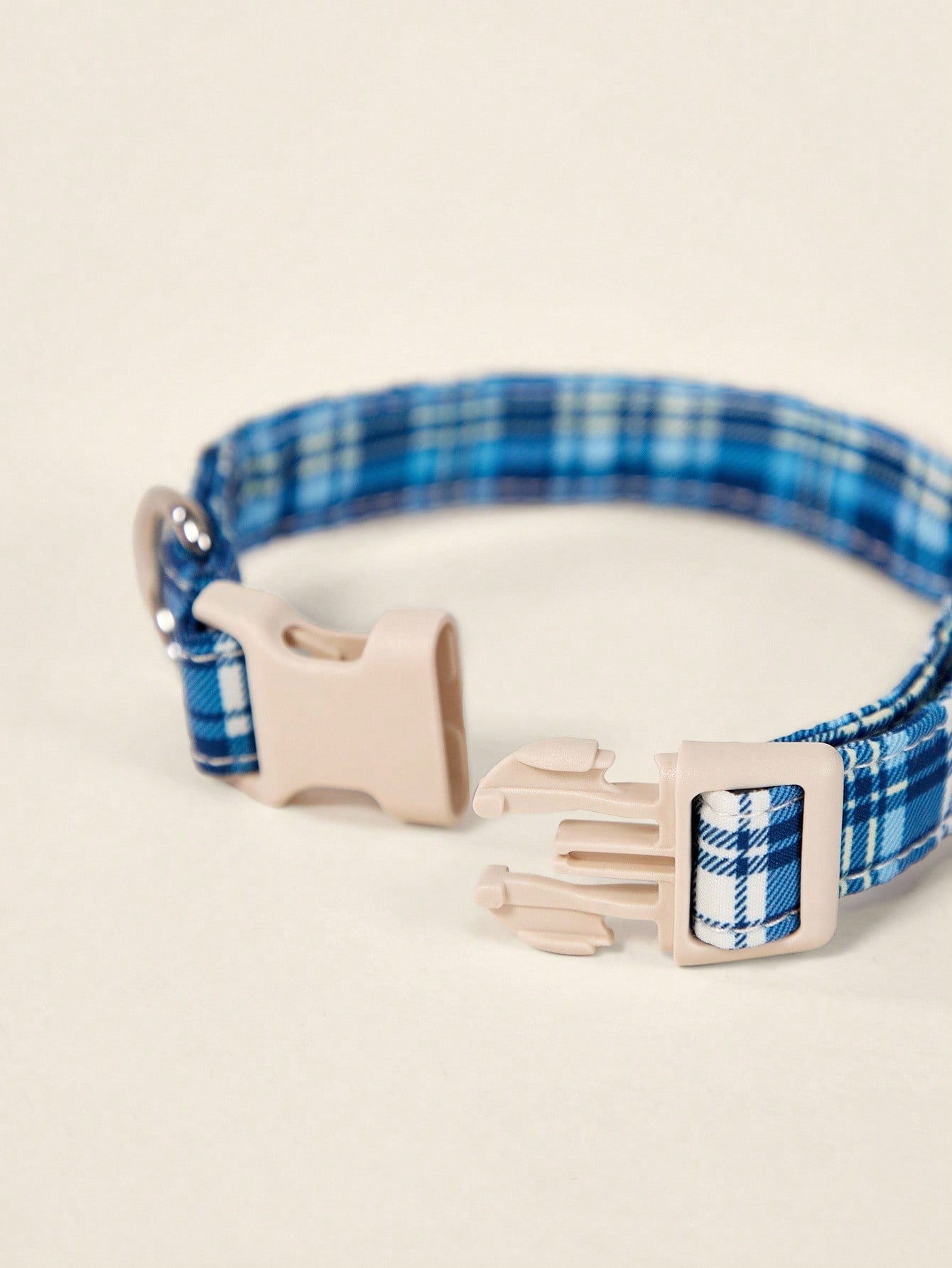 Royal blue plaid polyester dog collar with plastic buckle for small and medium dogs