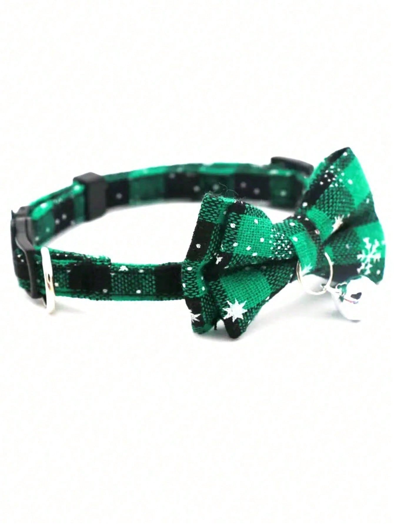 Christmas snowflake polyester pet collar with bow tie and bells, adjustable for cats and dogs