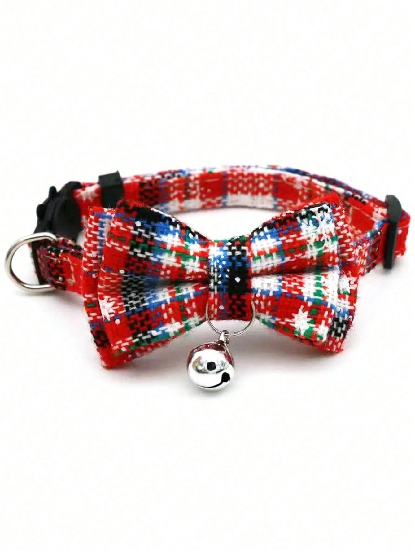 Christmas snowflake polyester pet collar with bow tie and bells, adjustable for cats and dogs