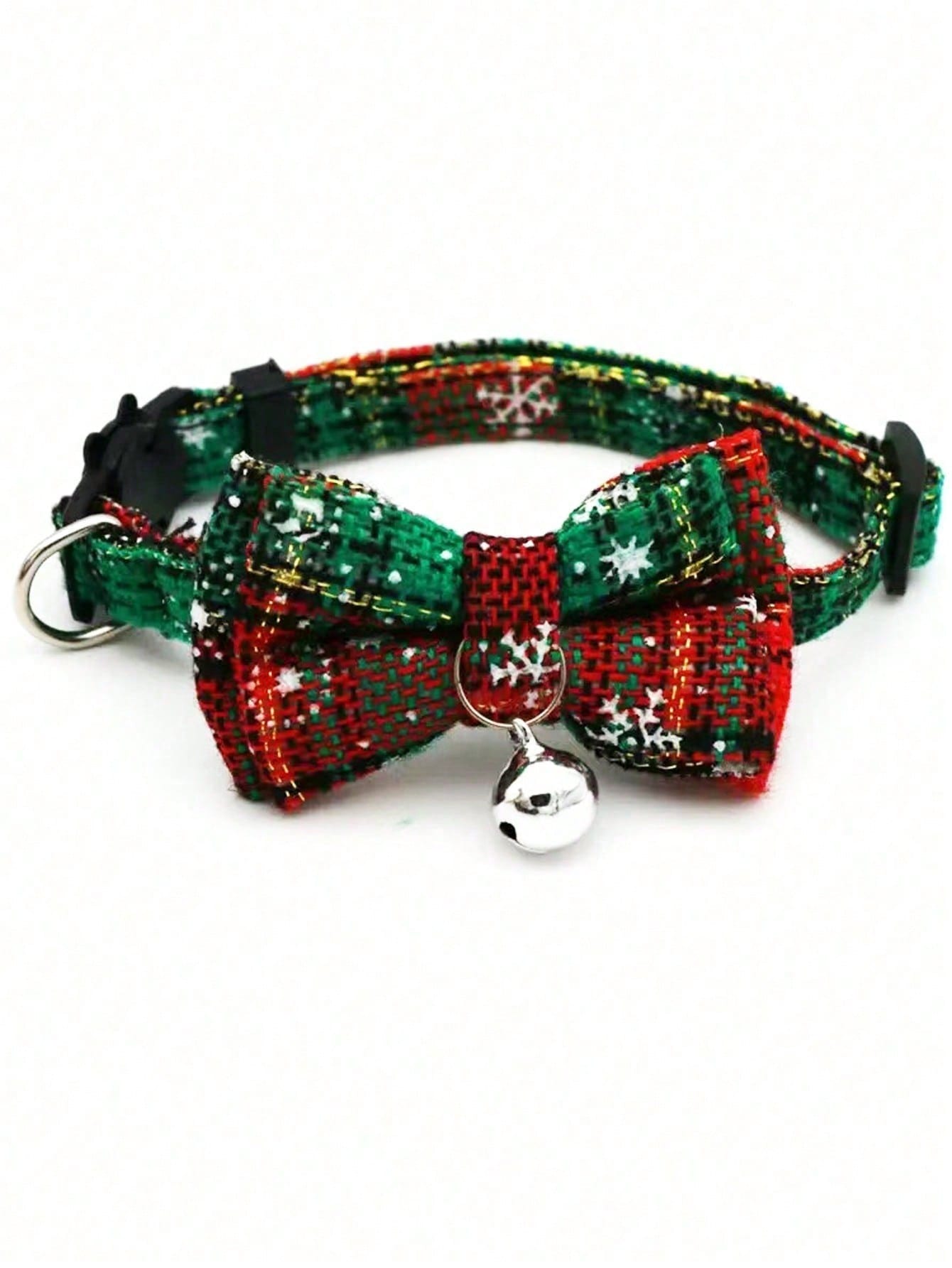 Christmas snowflake polyester pet collar with bow tie and bells, adjustable for cats and dogs