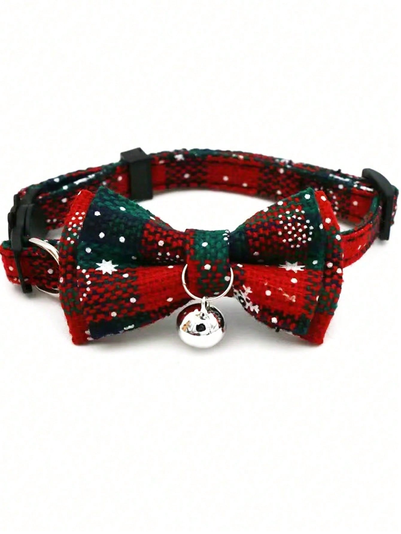 Christmas snowflake polyester pet collar with bow tie and bells, adjustable for cats and dogs
