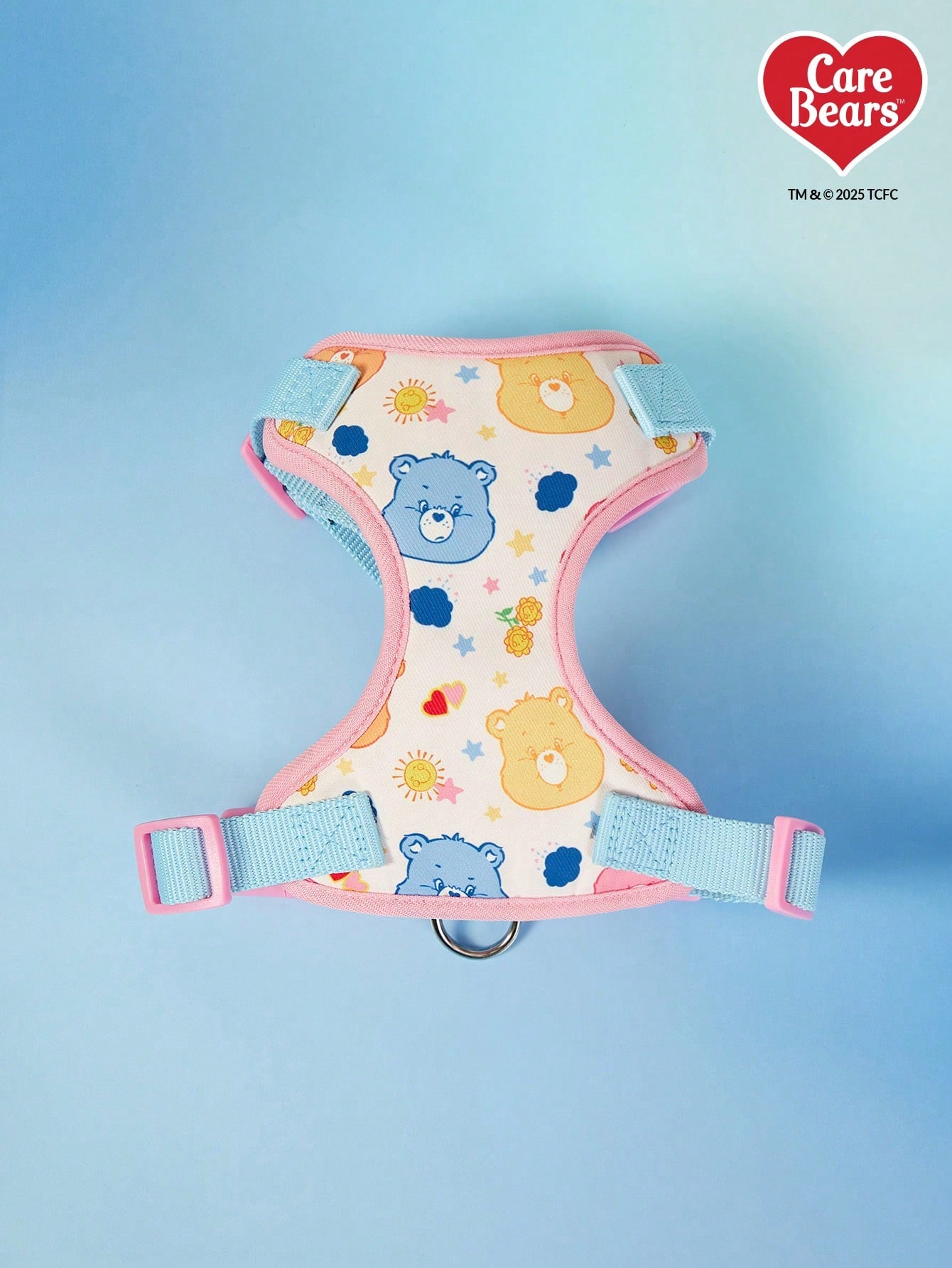 Powerpuff Girls cartoon dog harness with heart print, breathable polyester mesh, adjustable straps, and vibrant color block design for small dogs