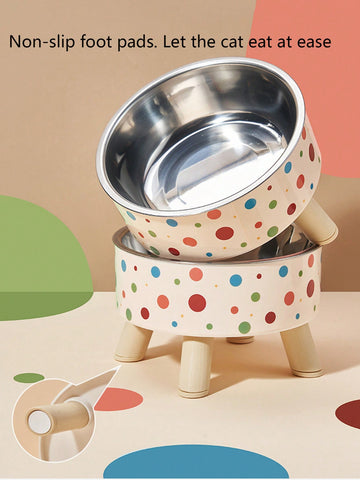 Multicolor elevated raised pet bowl with geometric pattern for cats and dogs.