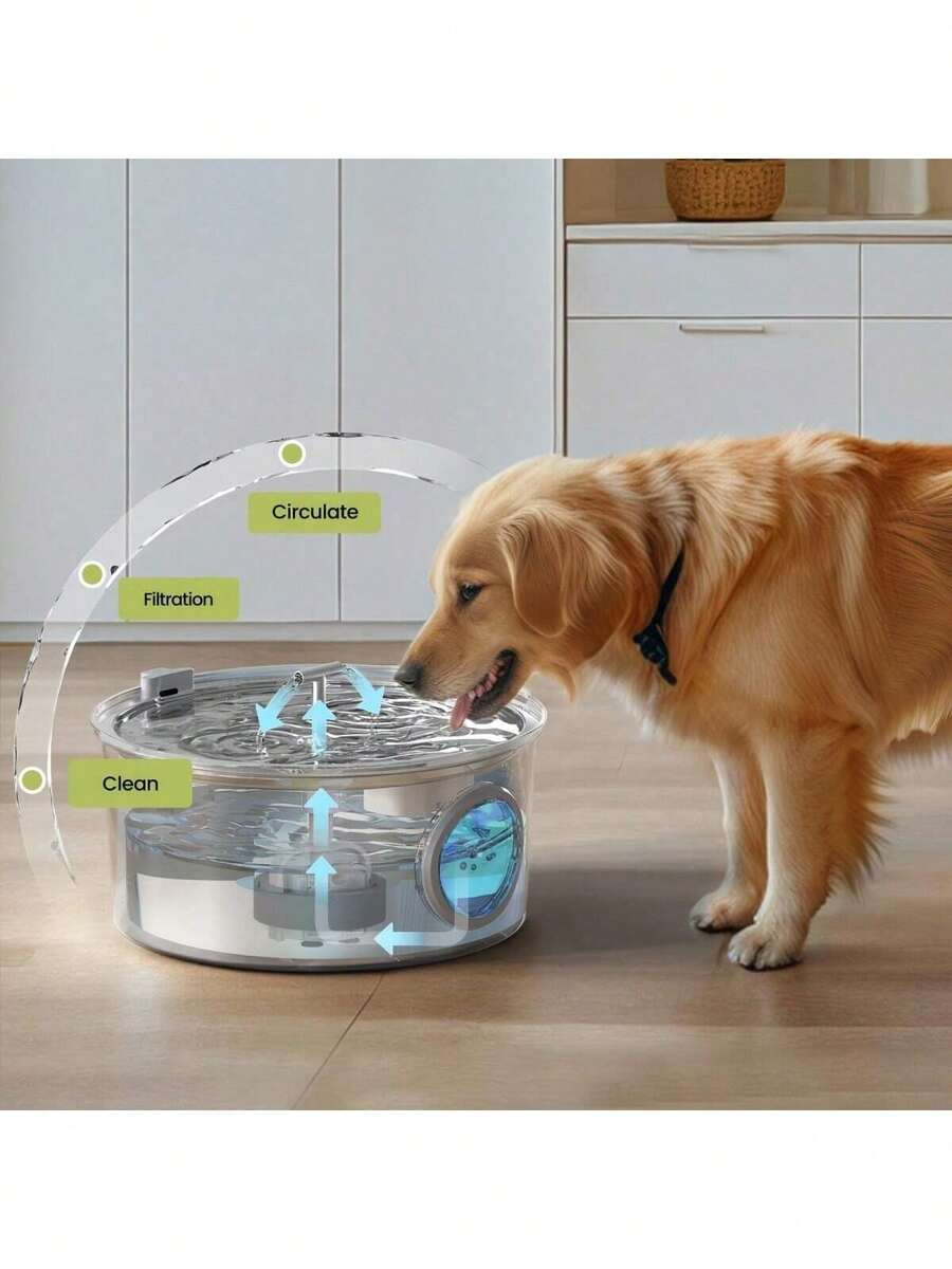 7L 304 stainless steel automatic dog water dispenser with viewing window and USB power connection