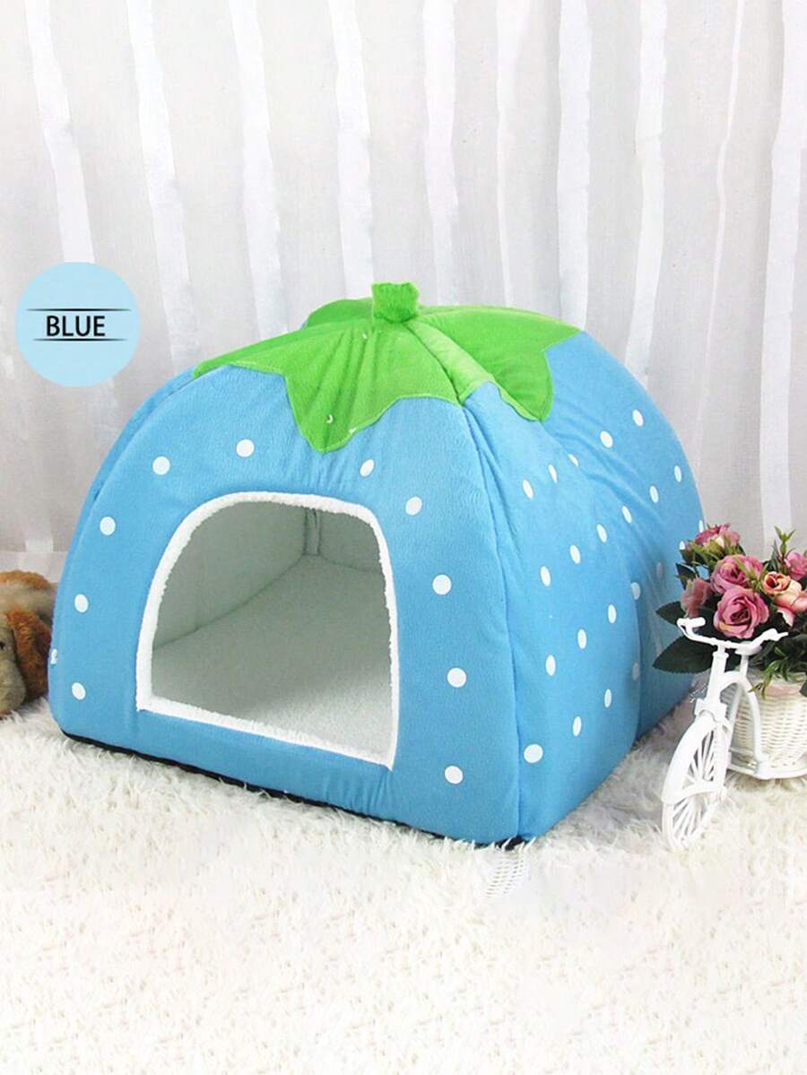 Pink strawberry pattern hamster bed hideaway nest made of soft polyester for small pets.