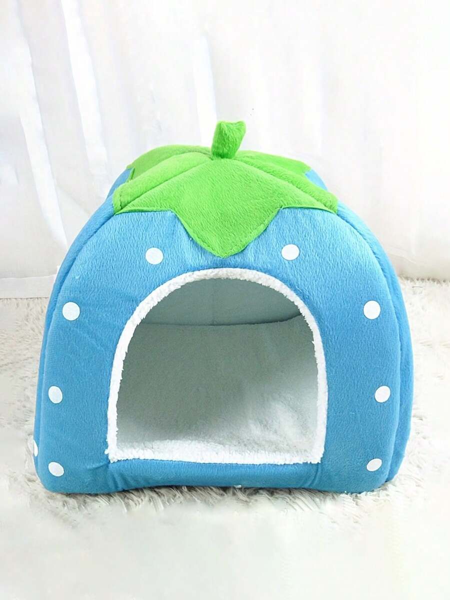 Pink strawberry pattern hamster bed hideaway nest made of soft polyester for small pets.