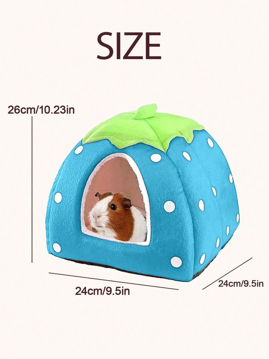 Pink strawberry pattern hamster bed hideaway nest made of soft polyester for small pets.