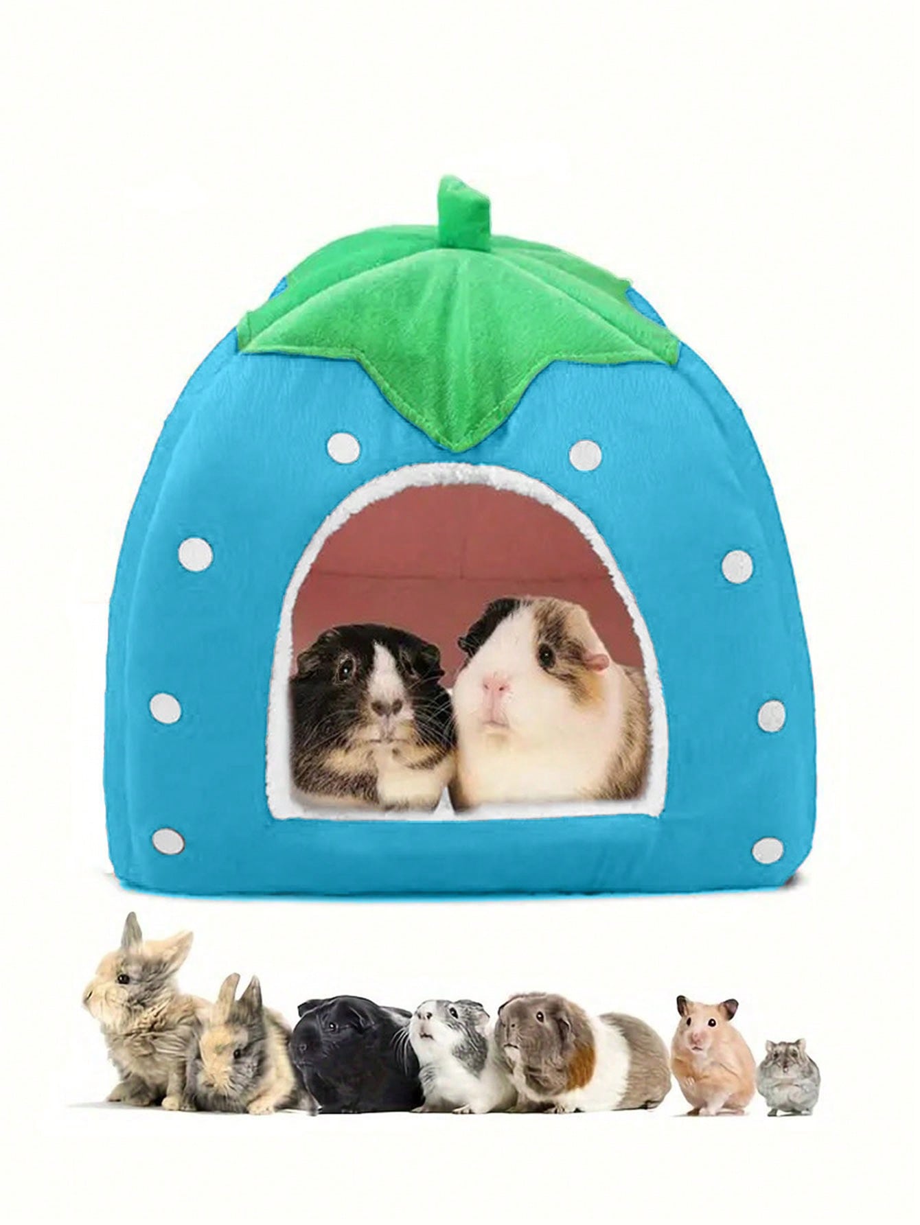 Pink strawberry pattern hamster bed hideaway nest made of soft polyester for small pets.