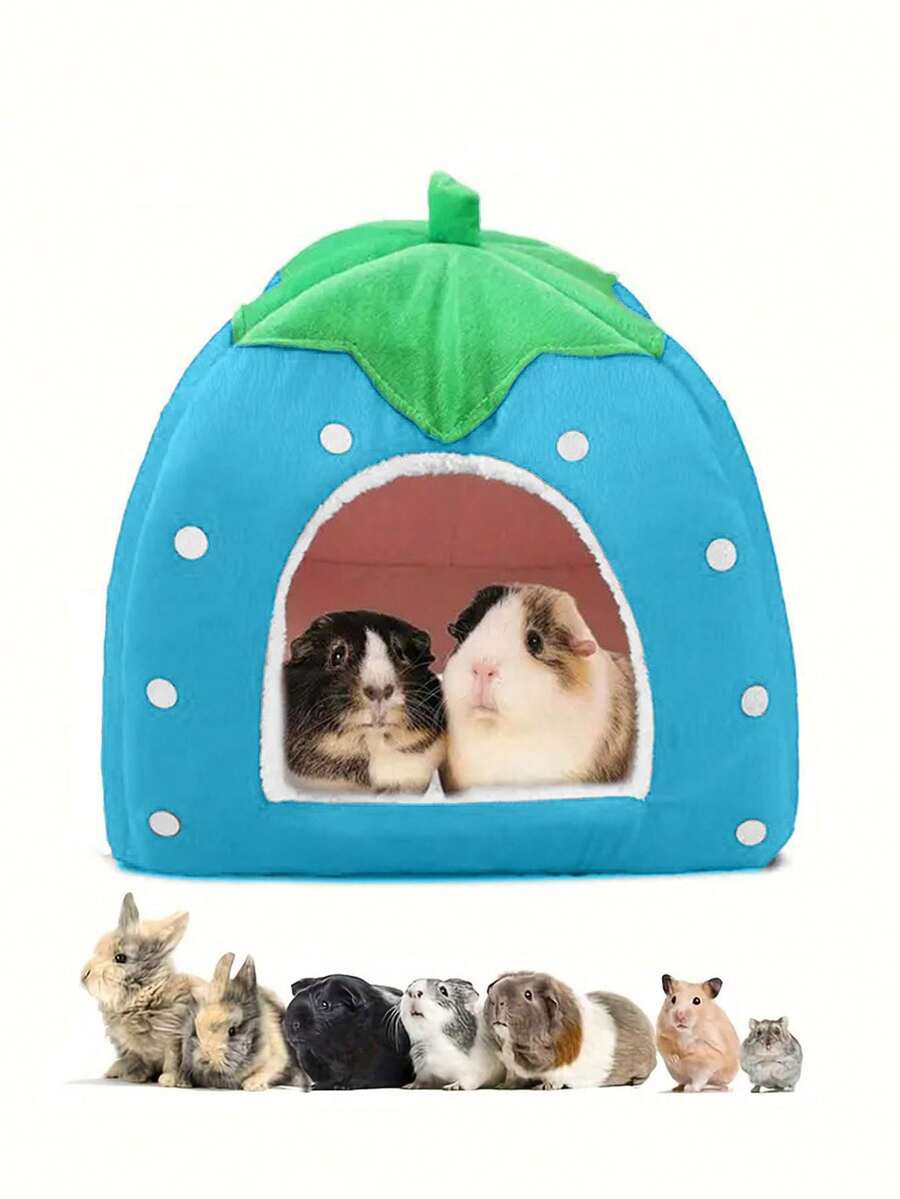 Pink strawberry pattern hamster bed hideaway nest made of soft polyester for small pets.